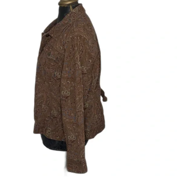 Western Boho Brown Corduroy Jacket Women's XL  Indie Paisley 98% Cotton - Picture 3 of 11
